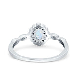Halo Art Deco Oval Wedding Engagement Ring Simulated Cubic Zirconia 925 Sterling Silver