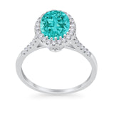 Halo Art Deco Oval Wedding Engagement Bridal Ring Round Cubic Zirconia 925 Sterling Silver