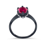 Art Deco Engagement Ring Round Simulated Cubic Zirconia 925 Sterling Silver