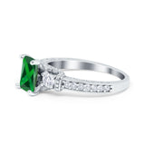 Three Stone Engagement Ring Radiant Simulated Cubic Zirconia 925 Sterling Silver