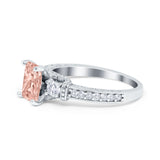 Three Stone Engagement Ring Radiant Simulated Cubic Zirconia 925 Sterling Silver