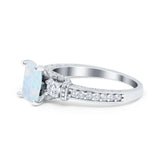 Three Stone Engagement Ring Radiant Simulated Cubic Zirconia 925 Sterling Silver