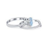 Two Piece Wedding Ring Band Round Simulated Cubic Zirconia 925 Sterling Silver