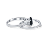 Two Piece Wedding Ring Band Round Simulated Cubic Zirconia 925 Sterling Silver