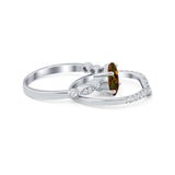 Two Piece Wedding Ring Band Round Simulated Cubic Zirconia 925 Sterling Silver