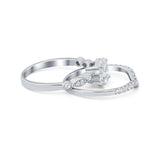 Two Piece Wedding Ring Band Round Simulated Cubic Zirconia 925 Sterling Silver