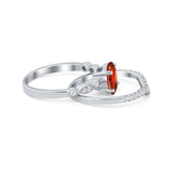 Two Piece Wedding Ring Band Round Simulated Cubic Zirconia 925 Sterling Silver