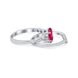Two Piece Wedding Ring Band Round Simulated Cubic Zirconia 925 Sterling Silver