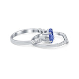 Two Piece Wedding Ring Band Round Simulated Cubic Zirconia 925 Sterling Silver