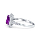 Halo Radiant Cut Wedding Ring Simulated Cubic Zirconia 925 Sterling Silver