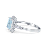 Halo Radiant Cut Wedding Ring Simulated Cubic Zirconia 925 Sterling Silver