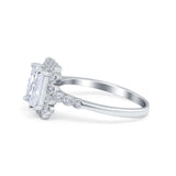 Halo Radiant Cut Wedding Ring Simulated Cubic Zirconia 925 Sterling Silver
