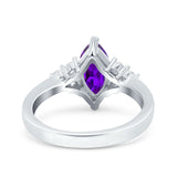Vintage Art Deco Marquise Wedding Ring Simulated Cubic Zirconia 925 Sterling Silver