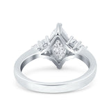 Vintage Art Deco Marquise Wedding Ring Simulated Cubic Zirconia 925 Sterling Silver