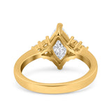 Vintage Art Deco Marquise Wedding Ring Simulated Cubic Zirconia 925 Sterling Silver