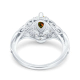 Marquise Art Deco Wedding Engagement Bridal Ring Accent Vintage Round Simulated Cubic Zirconia 925 Sterling Silver