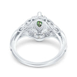 Marquise Art Deco Wedding Engagement Bridal Ring Accent Vintage Round Simulated Cubic Zirconia 925 Sterling Silver