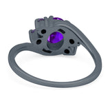 Oval Art Deco Wedding Ring Simulated Amethyst Cubic Zirconia 925 Sterling Silver