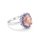 Halo Ring Simulated Purple Amethyst Oval Cubic Zirconia 925 Sterling Silver