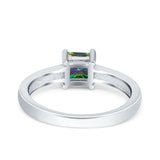 Solitaire Accent Fashion Ring Princess Cut Simulated Cubic Zirconia Created Opal 925 Sterling Silver