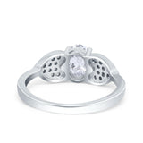 Fashion Heart Ring Oval Simulated Cubic Zirconia 925 Sterling Silver
