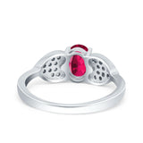 Fashion Heart Ring Oval Simulated Cubic Zirconia 925 Sterling Silver