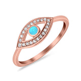 Evil Eye Ring Round Lab Opal Simulated Cubic Zirconia 925 Sterling Silver