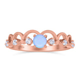 Fashion Half Eternity Ring Wave Design Round Lab Created Blue Opal Simulated Cubic Zirconia 925 Sterling Silver