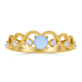 Fashion Half Eternity Ring Wave Design Round Lab Created Blue Opal Simulated Cubic Zirconia 925 Sterling Silver