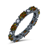 Full Eternity Stackable Band Ring Oval Created Opal 925 Sterling Silver
