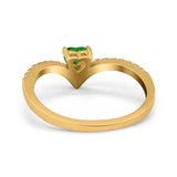 Chevron Midi V Ring Heart Simulated Stone Cubic Zirconia 925 Sterling Silver