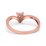 Chevron Midi V Ring Heart Simulated Stone Cubic Zirconia 925 Sterling Silver