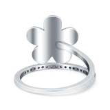 Plumeria Flower Ring Simulated Cubic Zirconia Opal 925 Sterling Silver