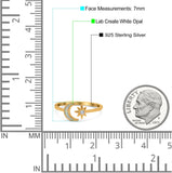 Moon & Star Ring Lab Created Opal Simulated Cubic Zirconia 925 Sterling Silver
