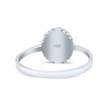 Petite Dainty Oxidized Thumb Ring Round Lab Opal Ring Solid 925 Sterling Silver