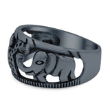 Animals Ring Oxidized Band Solid 925 Sterling Silver Thumb Ring (10mm)