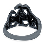 Horse Ring Oxidized Band Solid 925 Sterling Silver Thumb Ring (14mm)