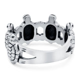 Turtles Oxidized Band Solid 925 Sterling Silver (10mm)