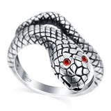 Snake Ring Oxidized Band Solid Simulated Garnet Cubic Zirconia 925 Sterling Silver (17mm)