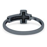 Believe Cross Band Oxidized Ring Solid 925 Sterling Silver (7mm)