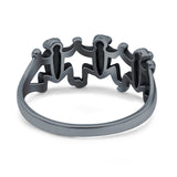 Frogs Oxidized Band Solid 925 Sterling Silver (9mm)