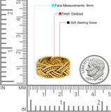 Braided Ring Oxidized Band Solid 925 Sterling Silver (9mm)