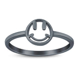 Round Smiley Face Band Thumb Plain Ring 925 Sterling Silver