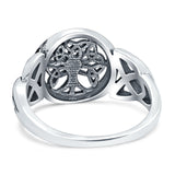 Celtic Tree of Life Signet Band Oxidized Ring Solid 925 Sterling Silver (12mm)