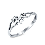 Petite Dainty Horse Plain Ring Oxidized Band 925 Sterling Silver
