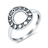 O Open Moon Phases Plain Ring Band Oxidized 925 Sterling Silver