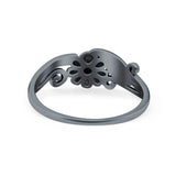 Flower Ring Oxidized Band Solid 925 Sterling Silver Thumb Ring (7mm)