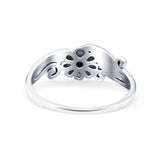 Flower Ring Oxidized Band Solid 925 Sterling Silver Thumb Ring (7mm)