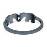 Elephants Band Oxidized Ring Solid 925 Sterling Silver Thumb Ring (5mm)