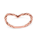 Thin Rope V Shape Oxidized Band Ring Solid 925 Sterling Silver (2mm)